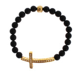 Nialaya Matte Onyx Stone Gold CZ Cross 925 Silver Bracelet -   -  Nialaya.